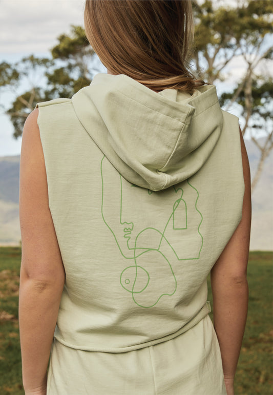 Organic Cotton Sleeveless Hoodie - Eucalyptus Green